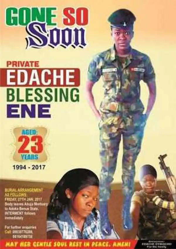 See Burial Poster Of The 23-Year-Old Female Soldier Who Recently Died